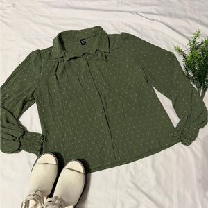 SHEIN Olive Green Blouse with Subtle Patterns